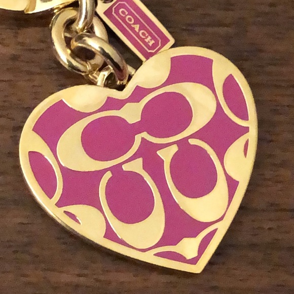 Coach Pink and Gold Heart Logo Keyring - Picture 3 of 5